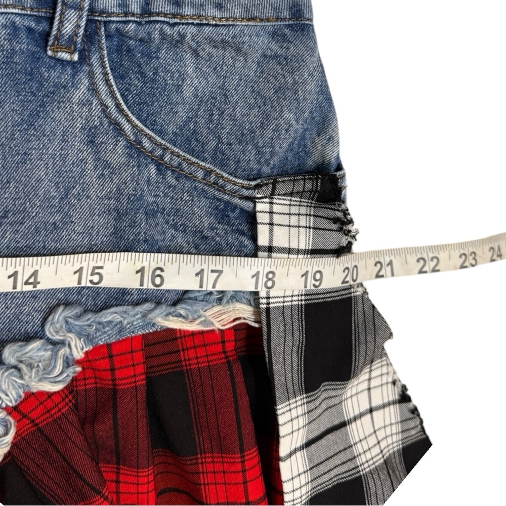 AKIRA Patchwork Plaid Denim Mini Dress - Picture 8 of 12